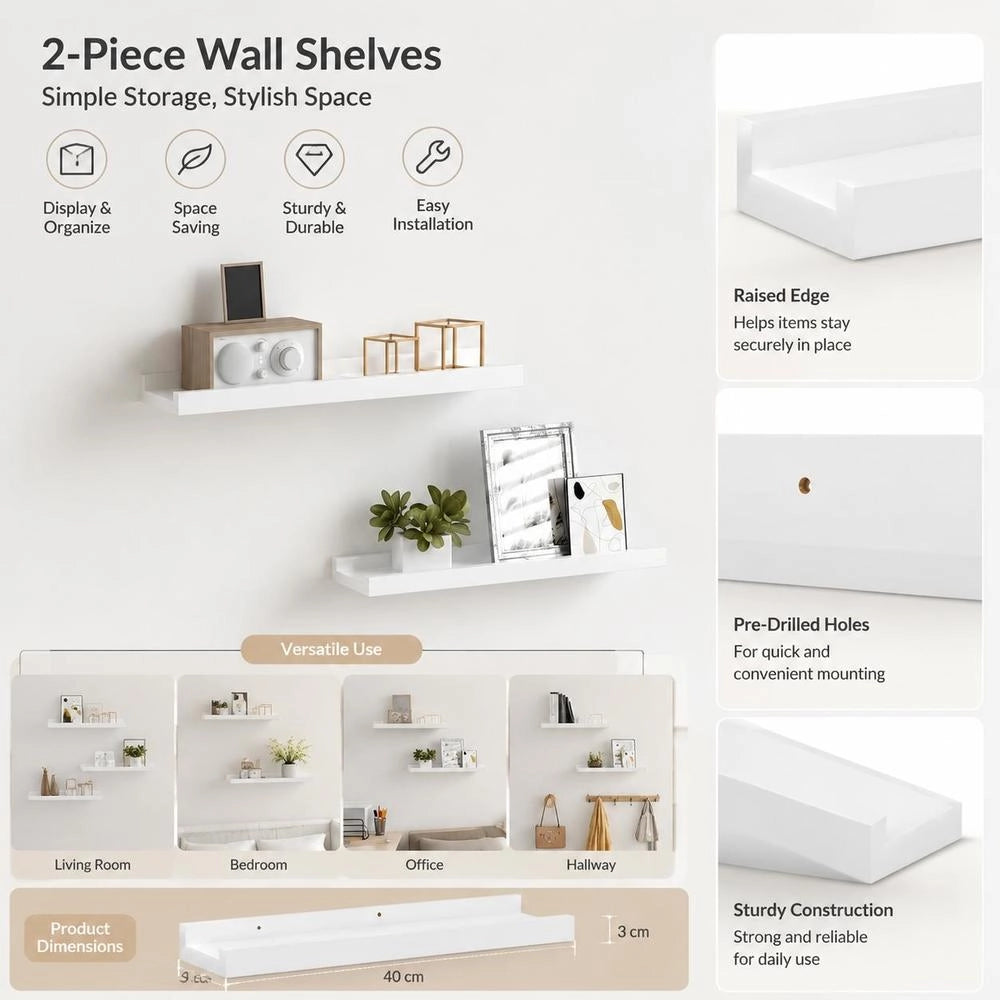 Wall Shelves, 2 Pieces, High-gloss White, 40x9x3 Cm