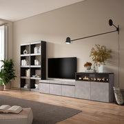 Mobile TV, Soggiorno, 370x35x186cm, Per TV fino a 65", Camino elettrico, grigio cemento RF3171