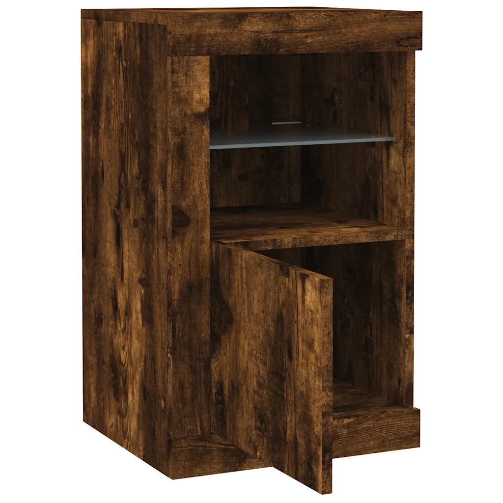 Mobile laterale con moderna illuminazione a LED vano contenitore 41 x 37 x 67 cm legno composito finitura rovere affumicato 02_0049371