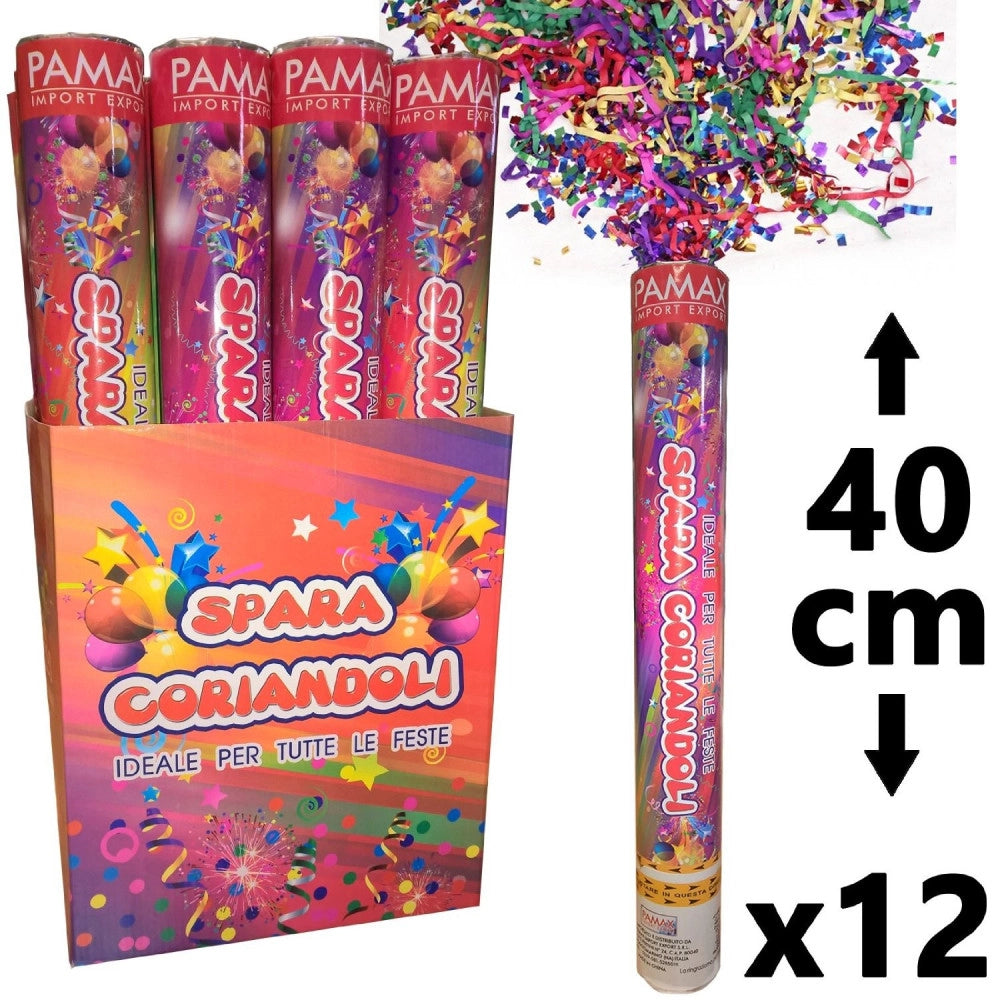 Trade Shop - Confezione 12 Pz. Tubi Sparacoriandoli Colorati Compleanno Festa Party 40 Cm -