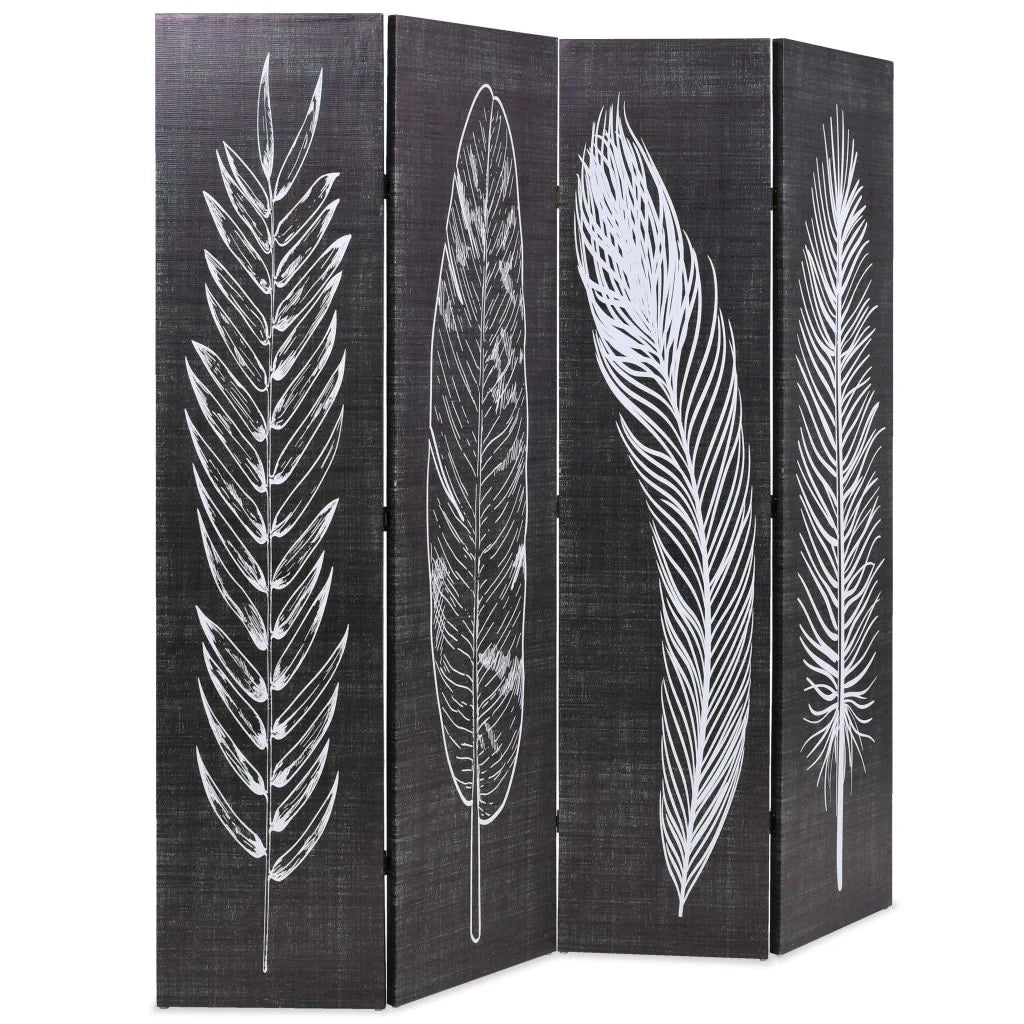Paravento pieghevole divisorio mobile decorativo 160 cm piume bianche e nere 0802051