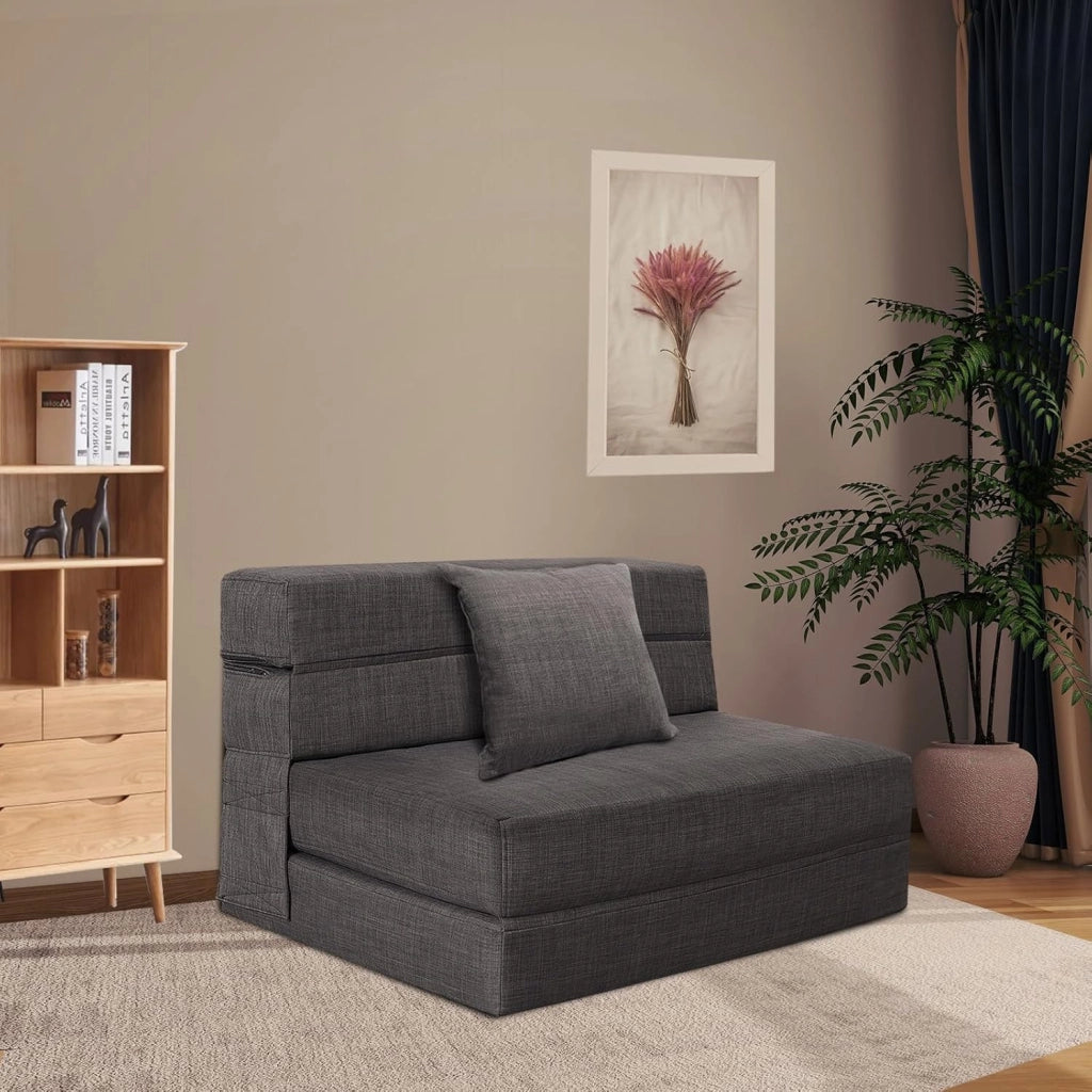moderno Divano Pieghevole Futon con Cotone di Memoria e Cuscino, Poltrona Lavabile Set, Divano Letto per Ospiti, Grigio Scuro