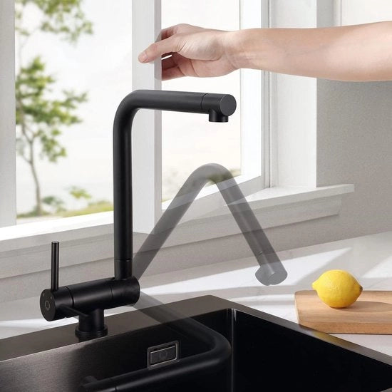 Vasca cucina rubinetto nero lucido - miscelatore flessibile - 360° girevole - acciaio inossidabile