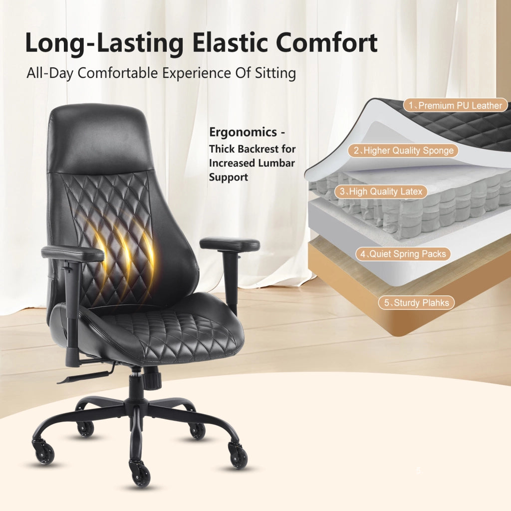 Sedia da ufficio con braccioli regolabili e funzione reclinabile in pelle nero 56×32×77 cm