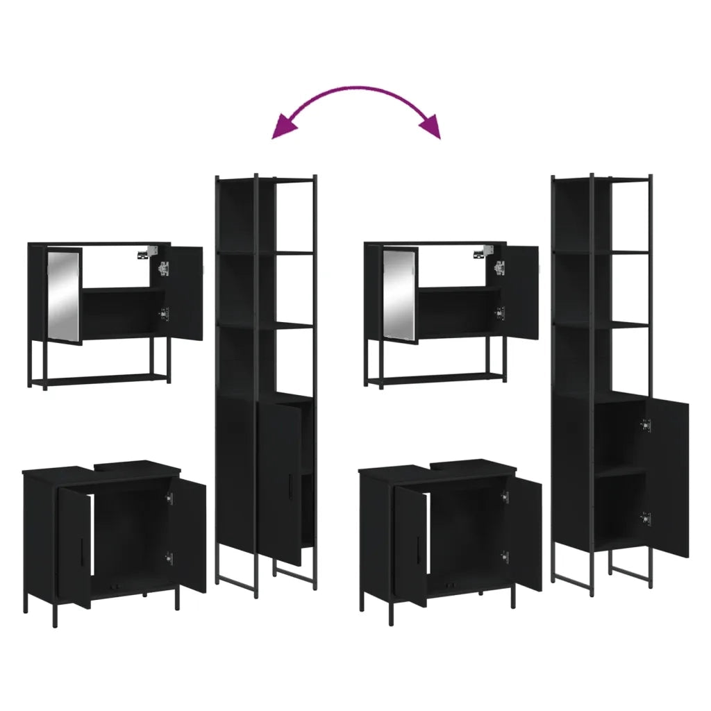 Set Mobili da Bagno 3 pz Nero in Legno Multistrato 3214680