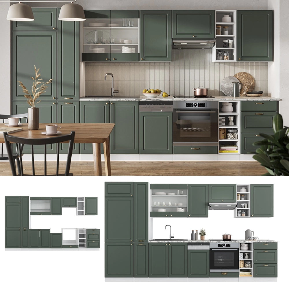 Cucina componibile Fame-Line Verde-oro rustico/Bianco 355 cm, PL Rovere Vicco