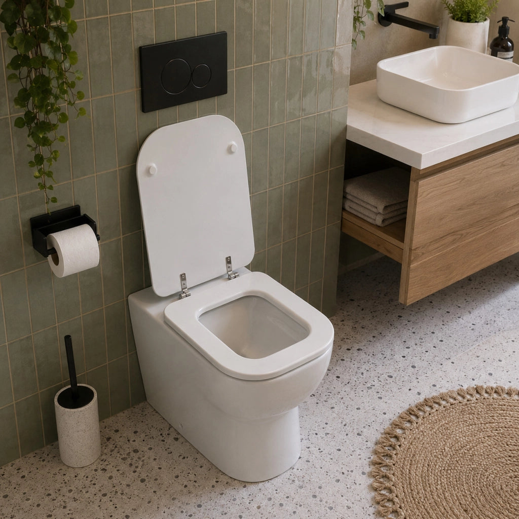 Sedile Copriwater Universale Quadrato MDF Bianco con Cerniere Acciaio 52735