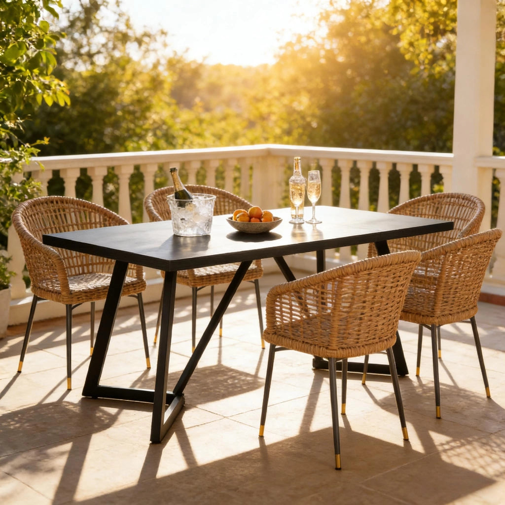 Tavolo da pranzo rettangolare nero in MDF con gambe in metallo 180x80x75 cm