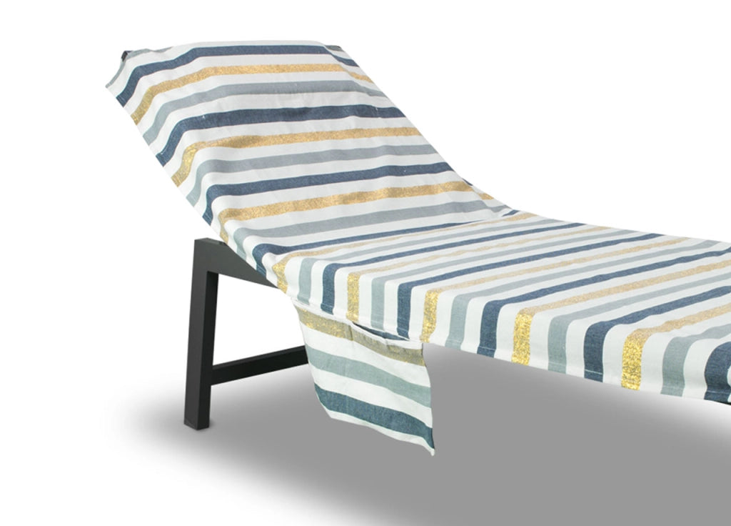 Telo Mare Lettino Spiaggia Piscina Con Cuscino E Tasche Modello Gold - Telo Mare - Blu-Gold