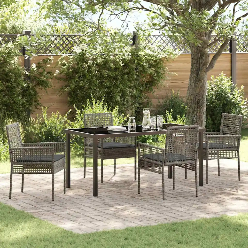 Set da Pranzo per Giardino con cuscino 5 pcs Grigio polyrattan