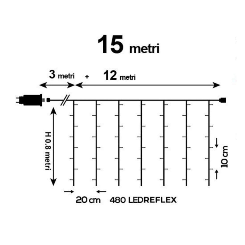 Tenda Luminosa lineare natalizia stalattiti 12 metri lunghezza x 0,8m 480 LED Natale Luce Calda e Flash Bianco Freddo