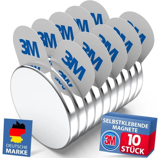 Set di Magnetici Neodymium Maxi-Pack 10 pezzi (30x3mm) | con adesivi magnetici 3M | Magnetici potenti per aziende, lavagne bianche, foto e frigoriferi