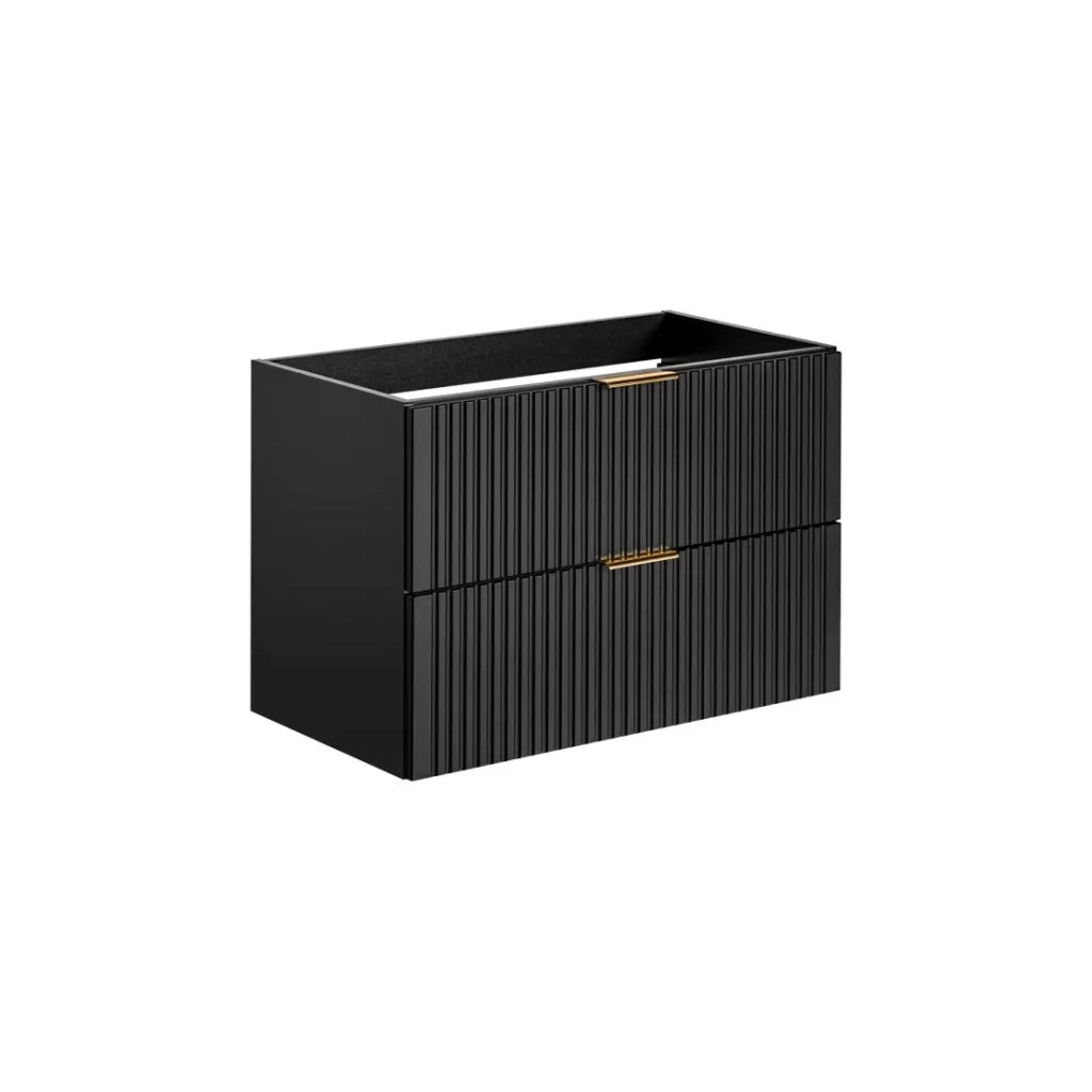 Mobile sottolavabo NOXERA – 80 cm – 2 cassetti – Nero opaco – Finitura scanalata sospesa