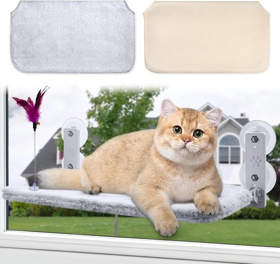 Hangmat per finestra - pieghevole - 1 pezzo - beige e grigio - 52 x 30 cm