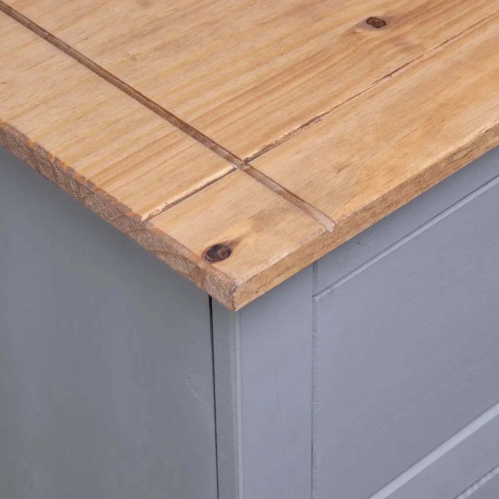 Credenza Grigia 93x40x80 cm in Legno Massello di Pino Panama
