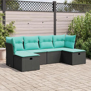 Set Divano da Giardino 6 pz con Cuscini Nero in Polyrattan