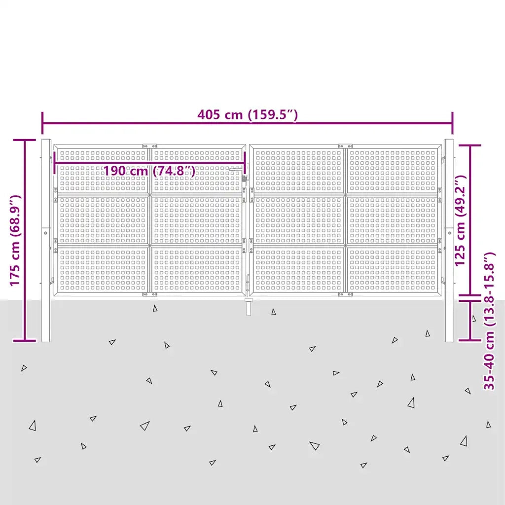 Cancello da Giardino Antracite 400x125 cm in Acciaio 154573