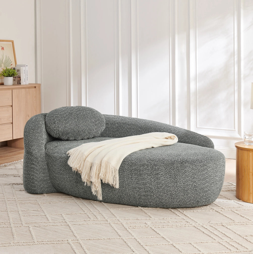 Divano compatto in tessuto Teddy grigio scuro con cuscino poggiatesta