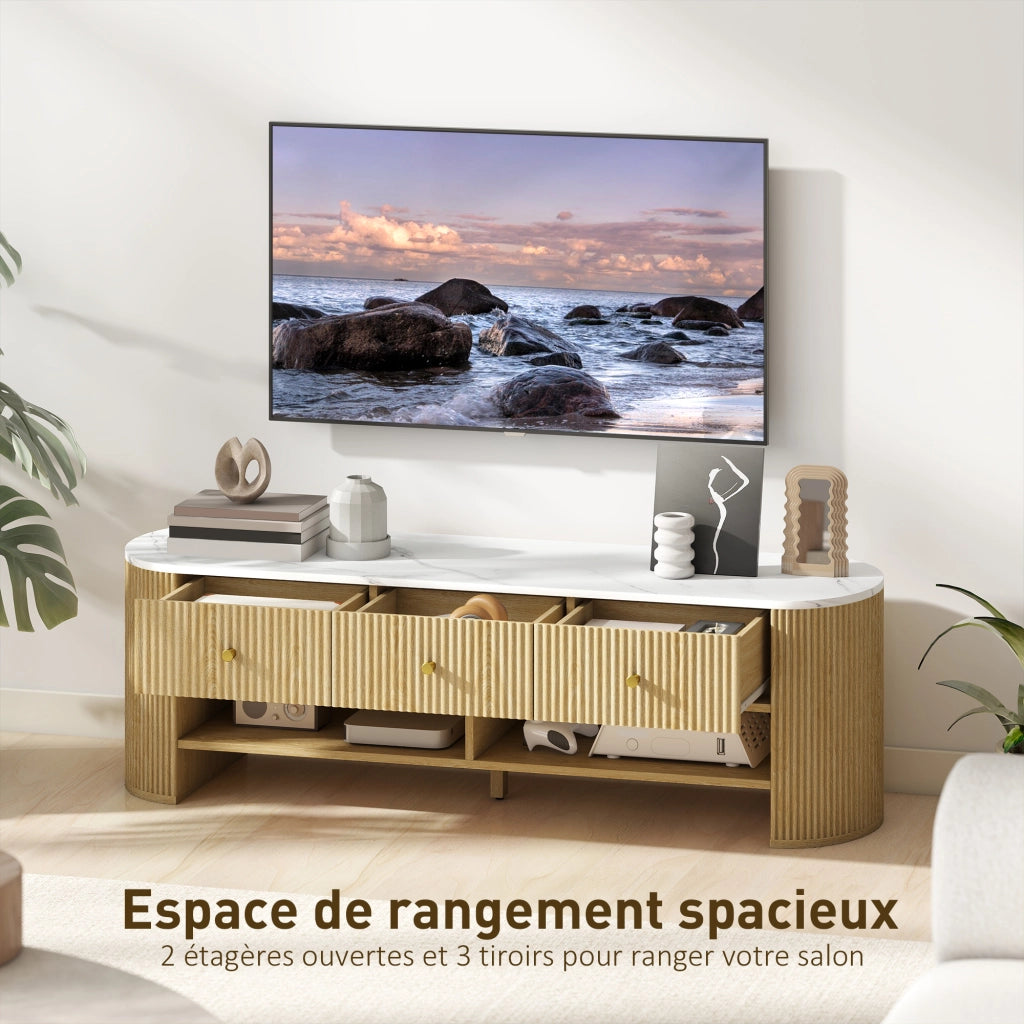 Mobile TV con 3 cassetti ¨C Zephmum ¨C Effetto marmo e legno 140x30x50 cm