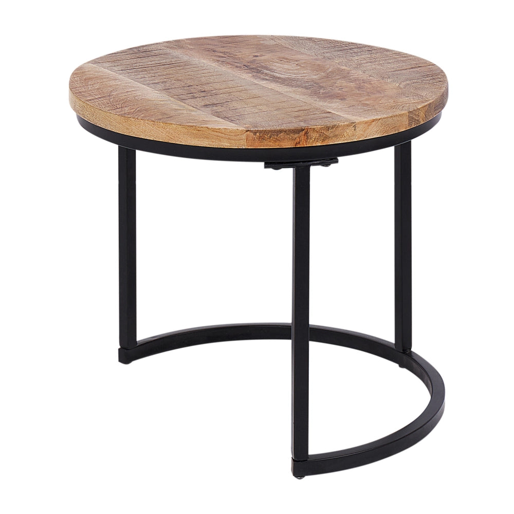 Set di tavoli 2 pezzi Legno chiaro Legno di mango Piano del tavolo Metallo aperto Telaio nero