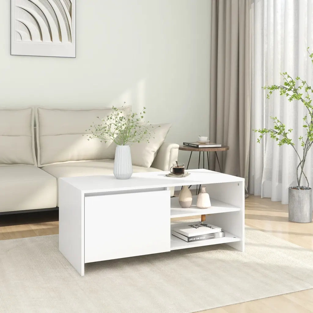 Tavolino da Salotto Bianco 102x50x45 cm Legno Multistrato cod mxl 12393
