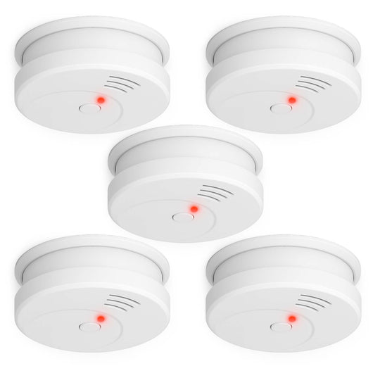 Rilevatore di fumo fotoelettrico con batteria 9V, 5 pz, Allarme Incendio 85dB, senza filo, DIN EN 14604