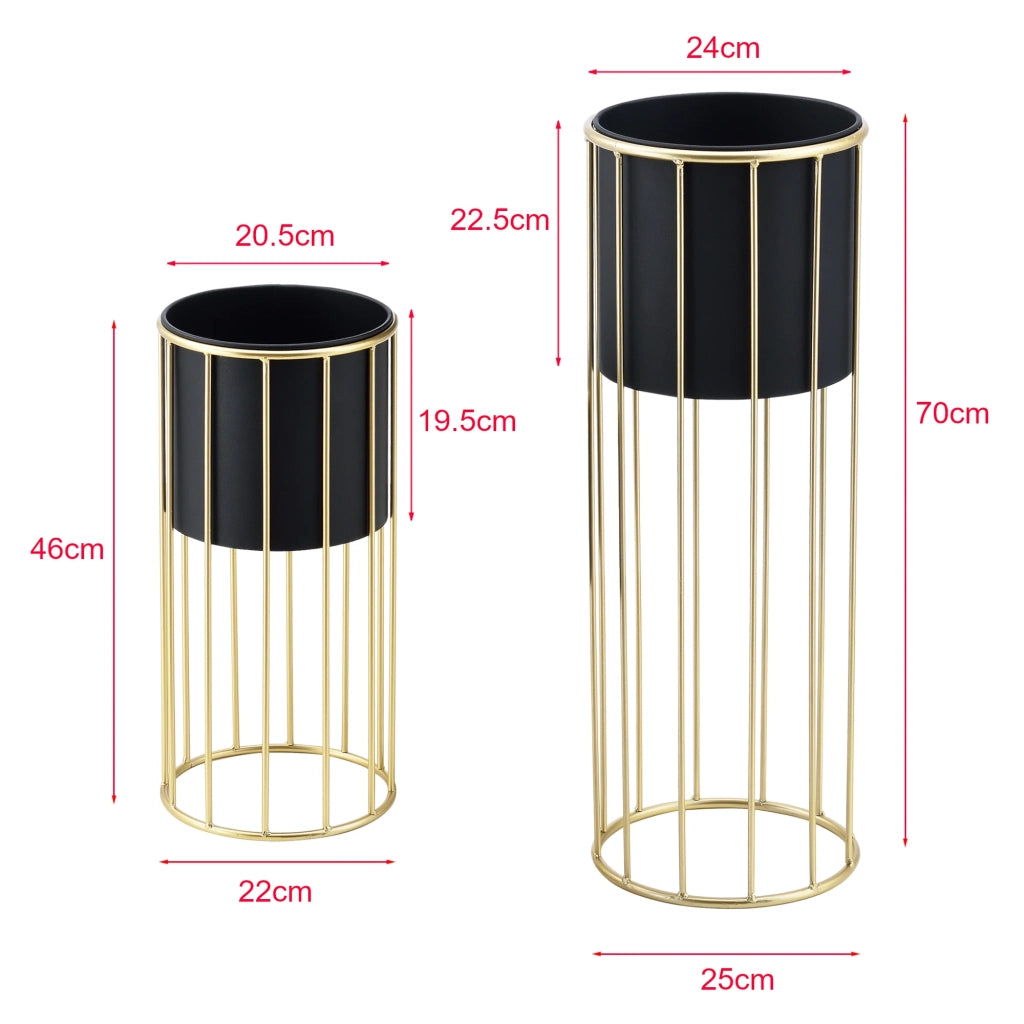 Set di 2 supporti per piante set di fioriere vaso per fiori fioriera vaso metallo diverse dimensioni oro nero 03_0006046