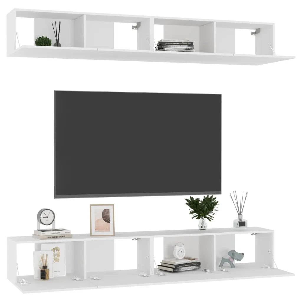 Mobili Porta TV 4 pz Bianchi 100x30x30 cm in Legno Multistrato 3074452