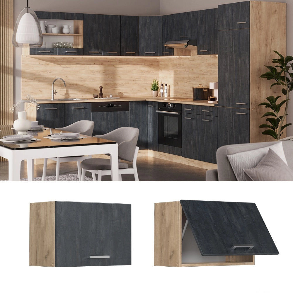 Pensile da cucina R-Line Calce nera/Rovere dorato 60 cm Piatto Vicco