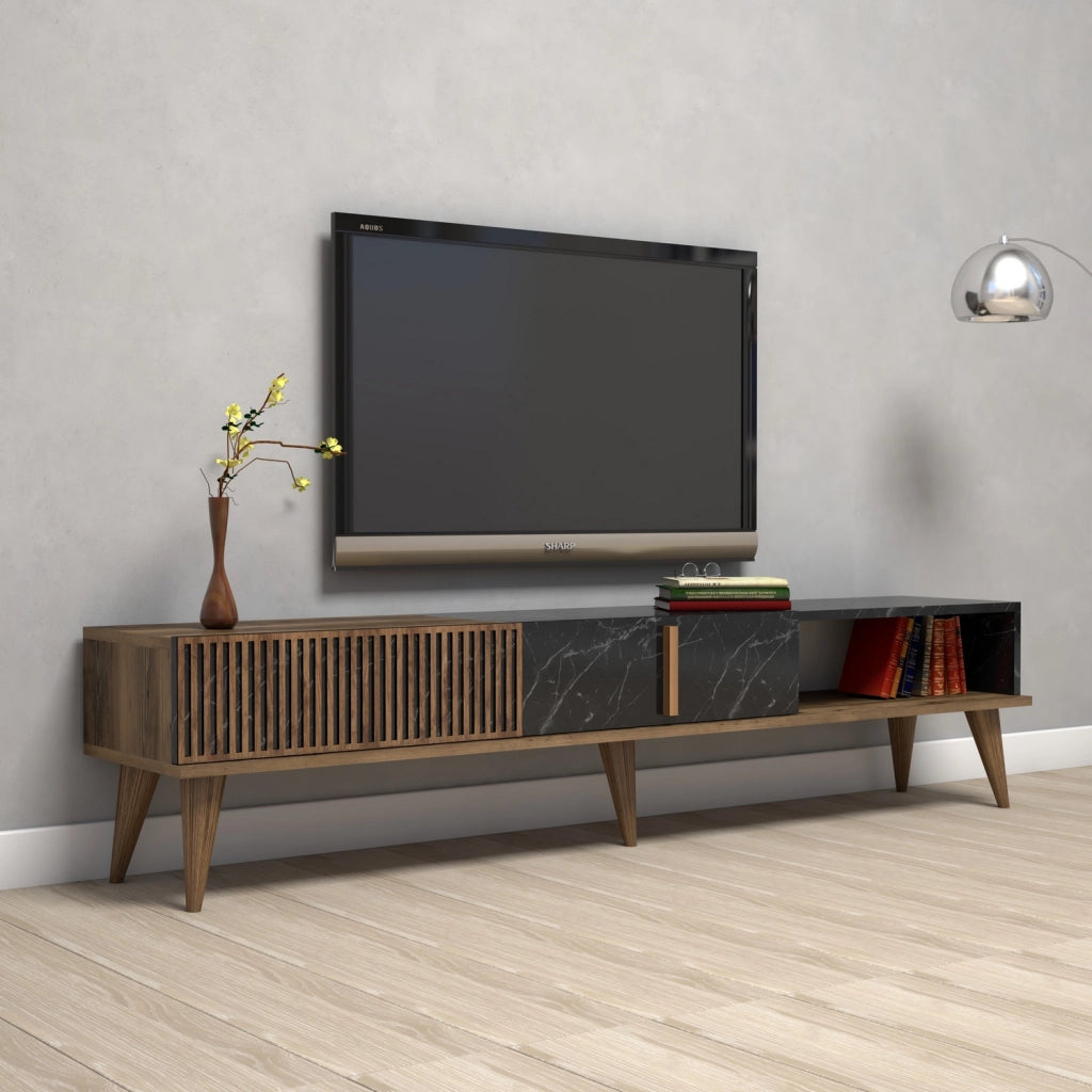 Porta TV in legno "Milano" - 180 x 35 x 40 cm - Noce-Nero