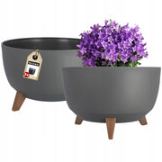 Vaso da fiori KADAX, fioriera, coperchio, gambe, inserto, supporto per fiori, 40 cm, antracite, ciotola, 2 pezzi.