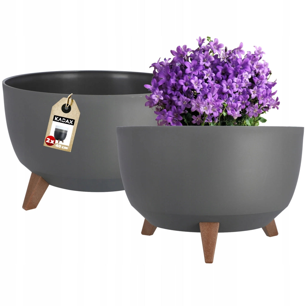 Vaso da fiori KADAX, fioriera, coperchio, gambe, inserto, supporto per fiori, 40 cm, antracite, ciotola, 2 pezzi.