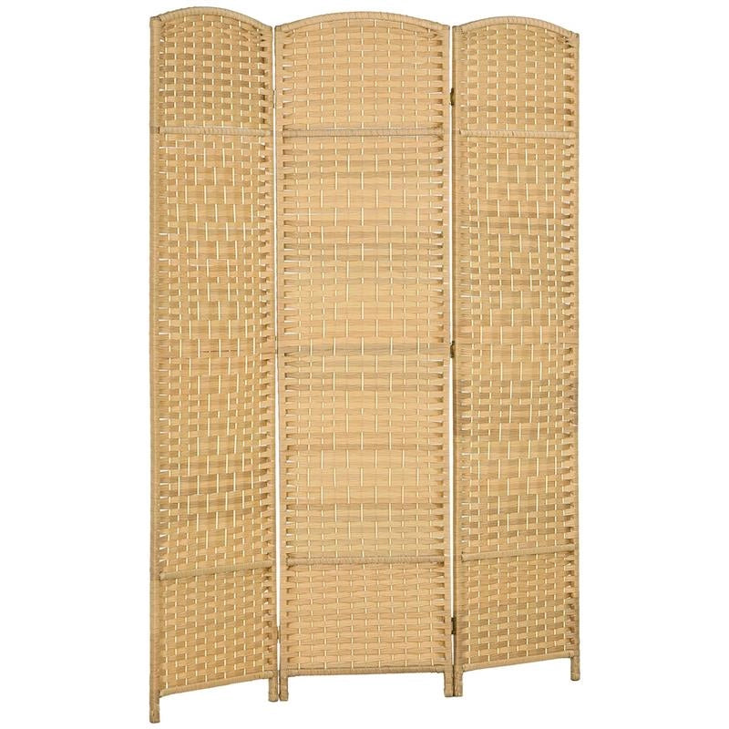 PARAVENTO A 3 ANTE PIEGHEVOLE PER INTERNI AUTOPORTANTE E INTRECCIATO 135X180 CM COLOR LEGNO