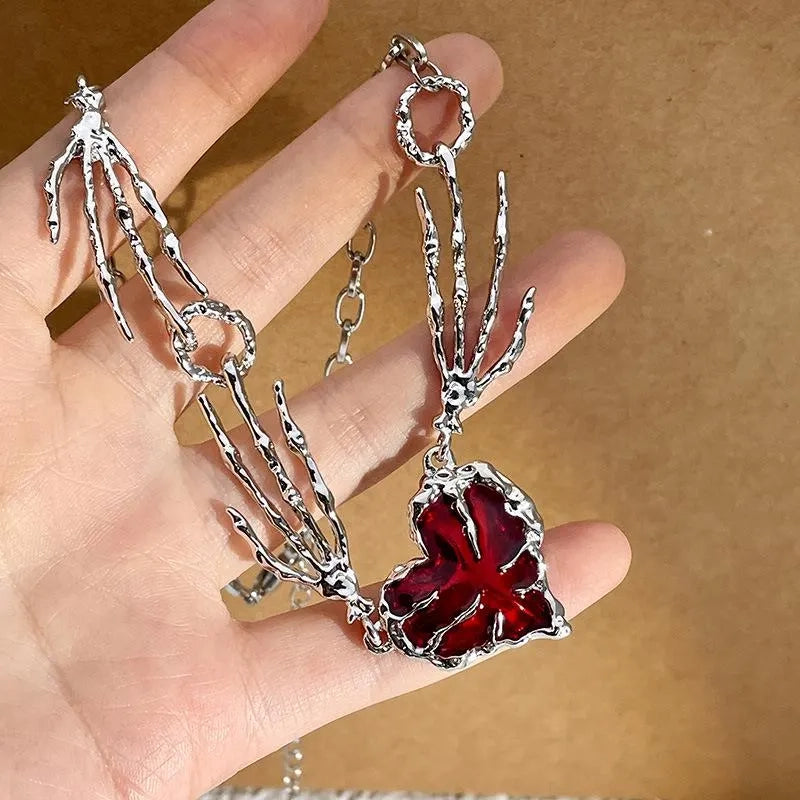 Collana con ciondolo a forma di cuore rosso fatto a mano, regalo di Natale o compleanno.