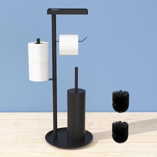 Sostegno per carta igienica in posizione verticale con spazzola per il water - Acciaio inossidabile - Asciugamani umidificati - Accessori per la toilette toiletbutler