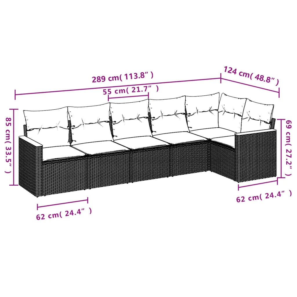 Set Divano da Giardino 6 pz con Cuscini Nero in Polyrattan 3258388