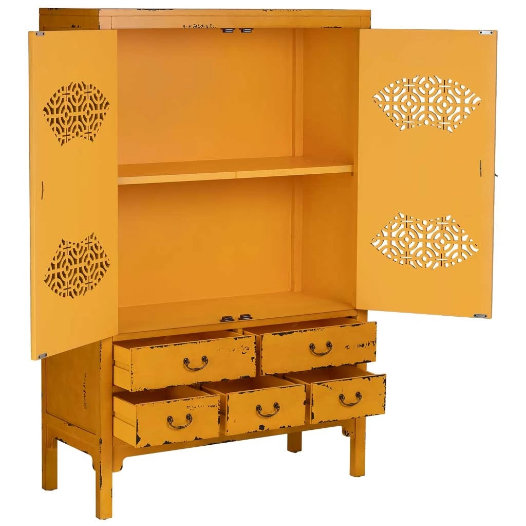 Armario de madera envejecido amarillo 96x40x150h cm
