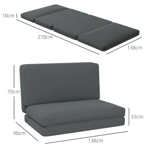 Divano letto pieghevole 3 in 1 con imbottitura spessa e rivestimento effetto velluto in poliestere grigio scuro