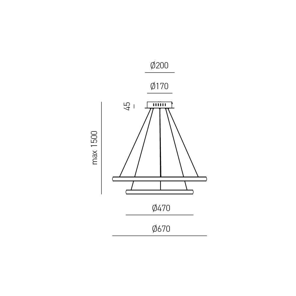 Lampadario led Iole S2 40W dimmerabile - Sospensione moderna oro spazzolato a doppio anello, luce calda 3000K, 2000lm, design elegante