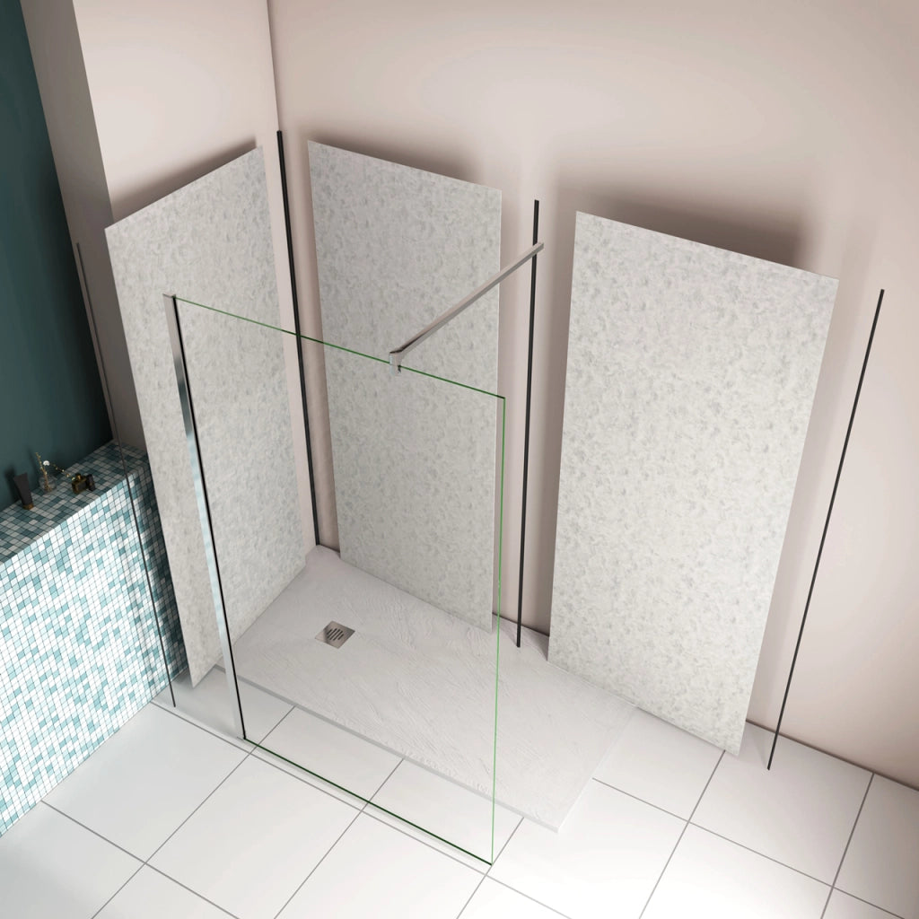 H.210 cm Pannello Doccia ad Angolo 90x100x100 cm Realizzato in Alluminio da 3 mm con Profili Finitura Grigio Cemento per Rivestimento Parete Bagno