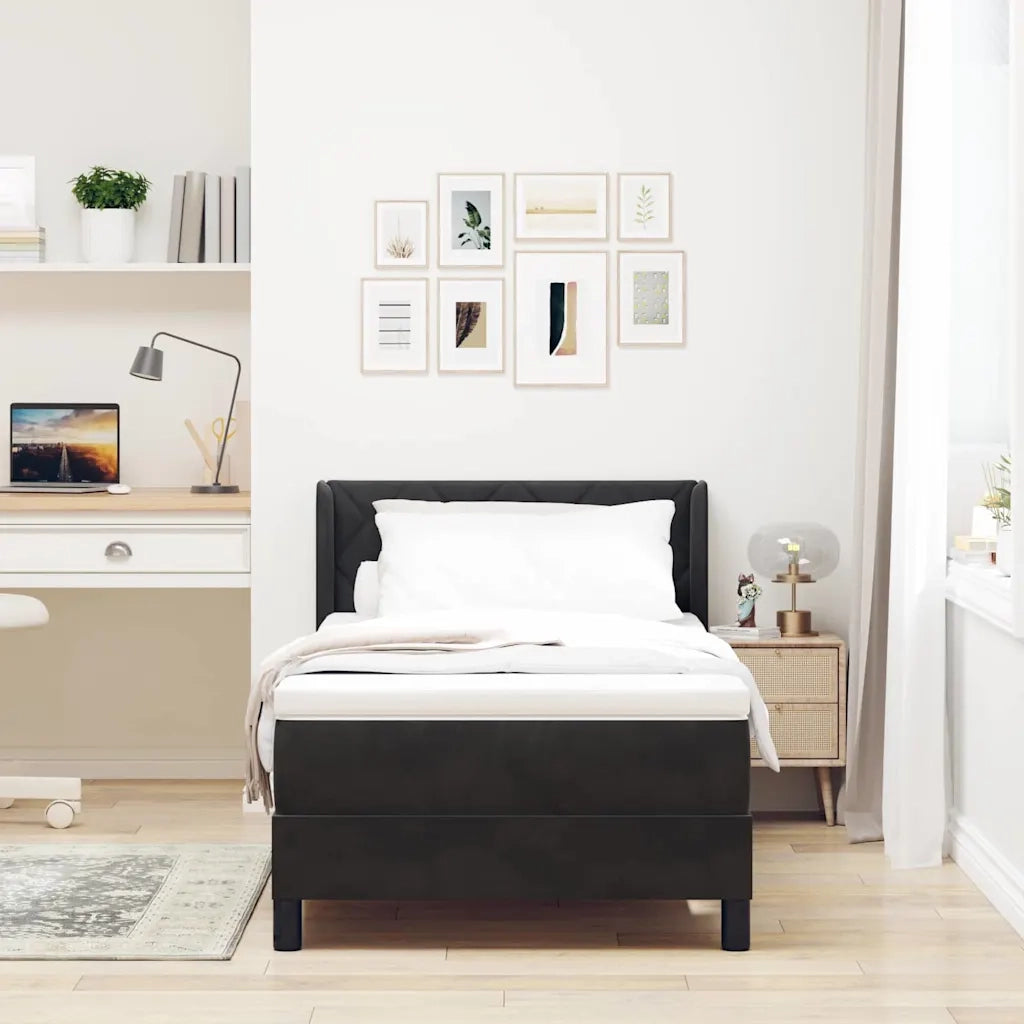 Letto a molle con materasso Nero 190 x 90 cm Poliestere