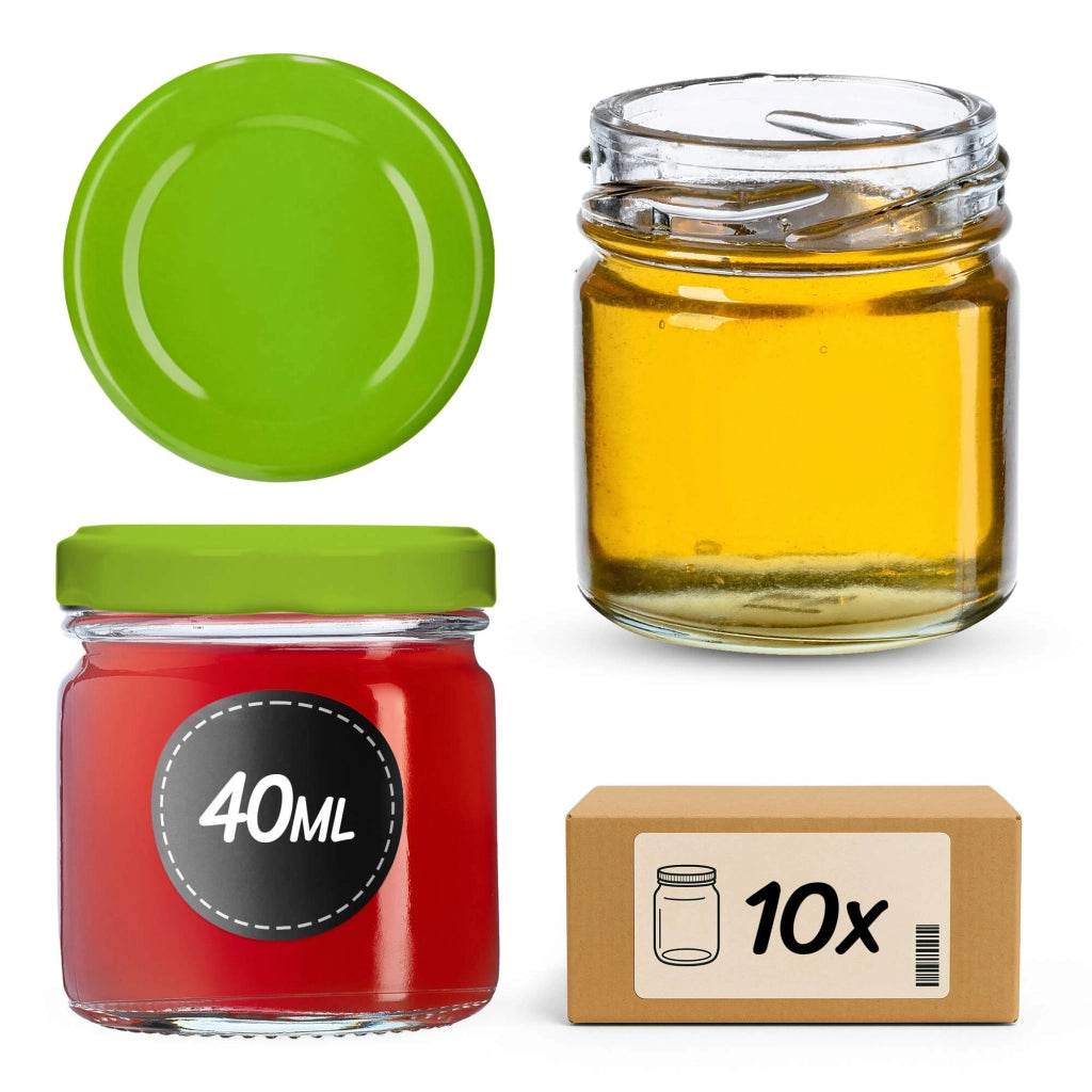 KADAX Confezione da 10 barattoli in vetro da 40 ml per miele e spezie, ideali come regalo, con tappi inclusi.