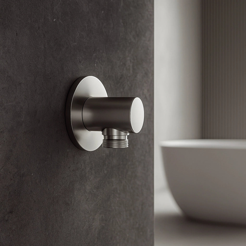 SINED Attacco muro per doccino flessibile colore inox in Acciaio Inox 316L resistente corrosione per interni ed esterni Design italiano elegante ATTACCO-DOCCINO-FLESSIBILE-WATER-INOX