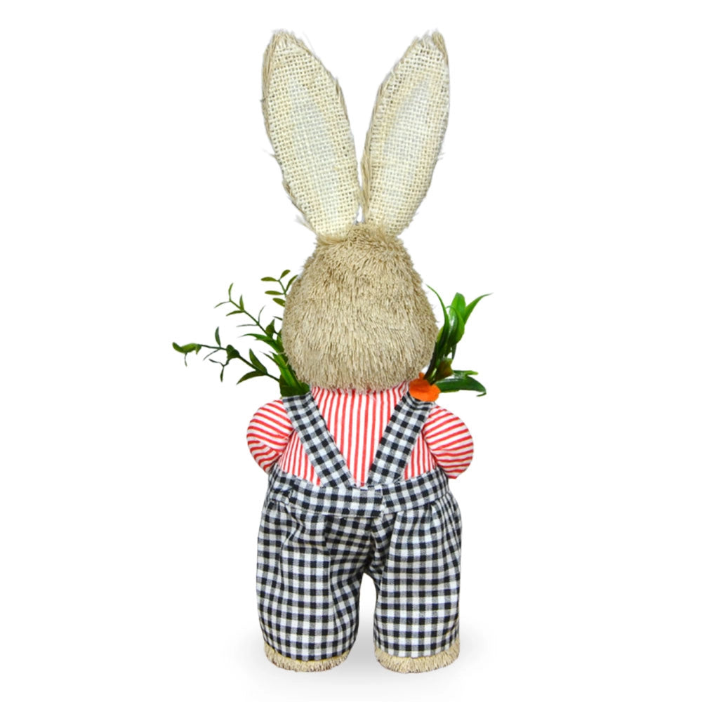 Coppia coniglietti di campagna decorativi con salopette e vestitino h 35 cm