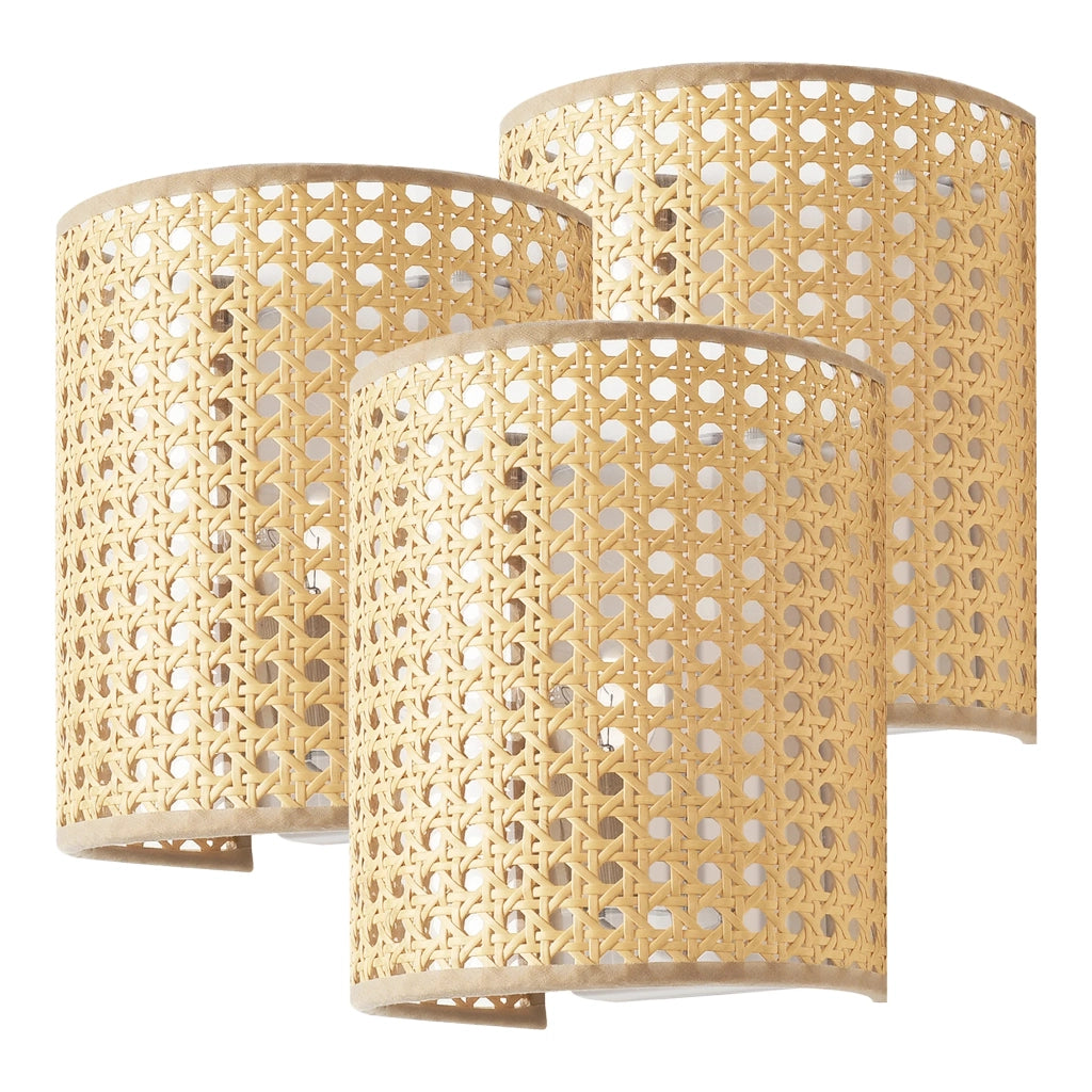 Set di 3 applique E27 20 x 16 x 12 cm effetto rattan bianco 03_0009767