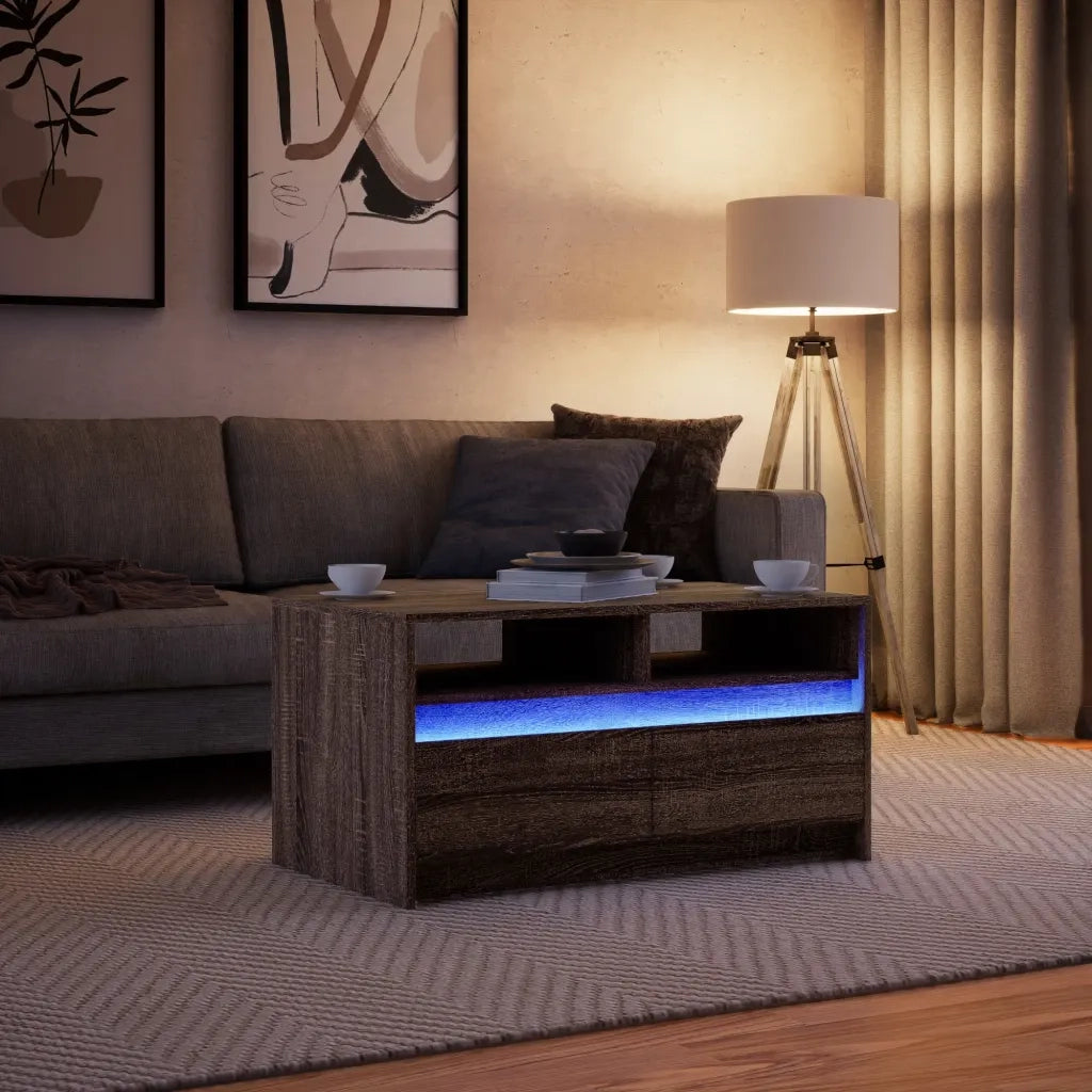 vidaXL Tavolino da Salotto con Luci LED Rovere Marrone in Truciolato