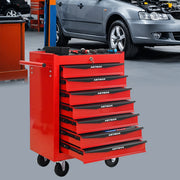 Carrello portautensili con 7 cassetti e chiusura, in acciaio, su ruote, per garage, rosso nero, 60 × 33 × 77,5 cm