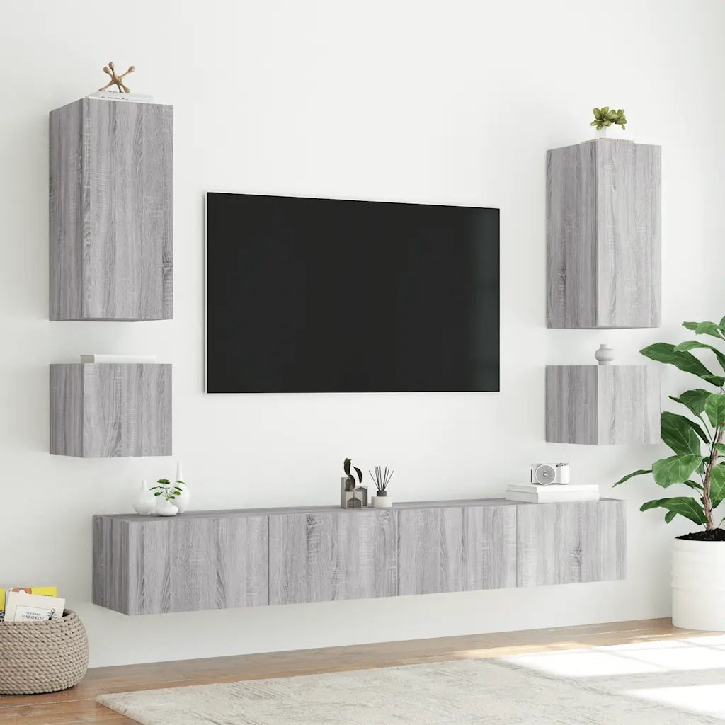 Mobile TV a Parete con Luci LED-Mobile TV a Muro Grigio Sonoma 100x35x31 cm