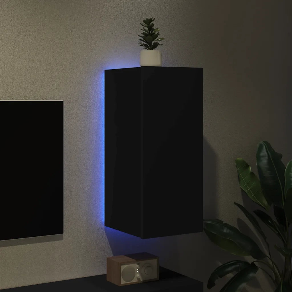 Mobile TV a Parete con Luci LED Nero 30,5x35x70 cm 837234