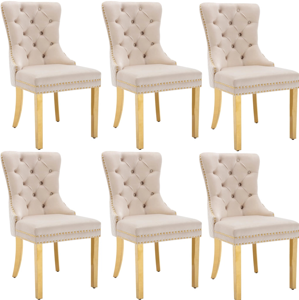Sedia da pranzo 50.5x45x95 cm con anello decorativo sul retro in velluto beige